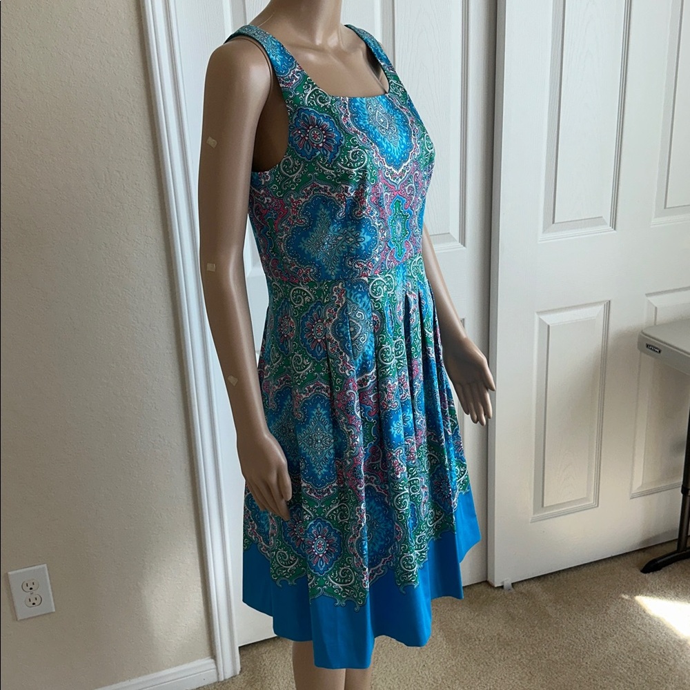 NWT TALBOT Vibrant Blue and Green Paisley Midi Dress Size 6P - Picture 2 of 12